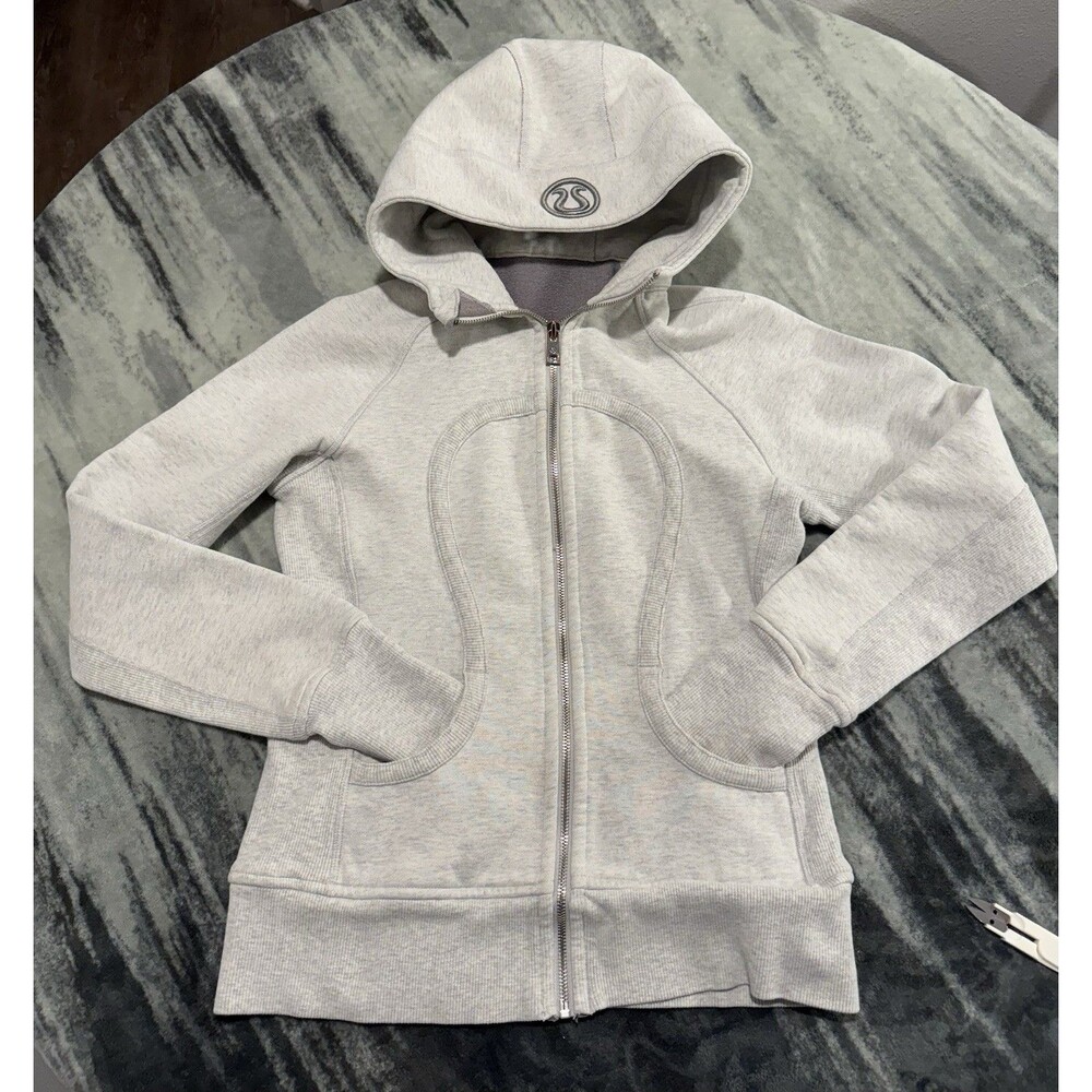 Lululemon Scuba Hoodie Womens 8 Gray Full Zip Fleece Thumbholes Logo Jacket